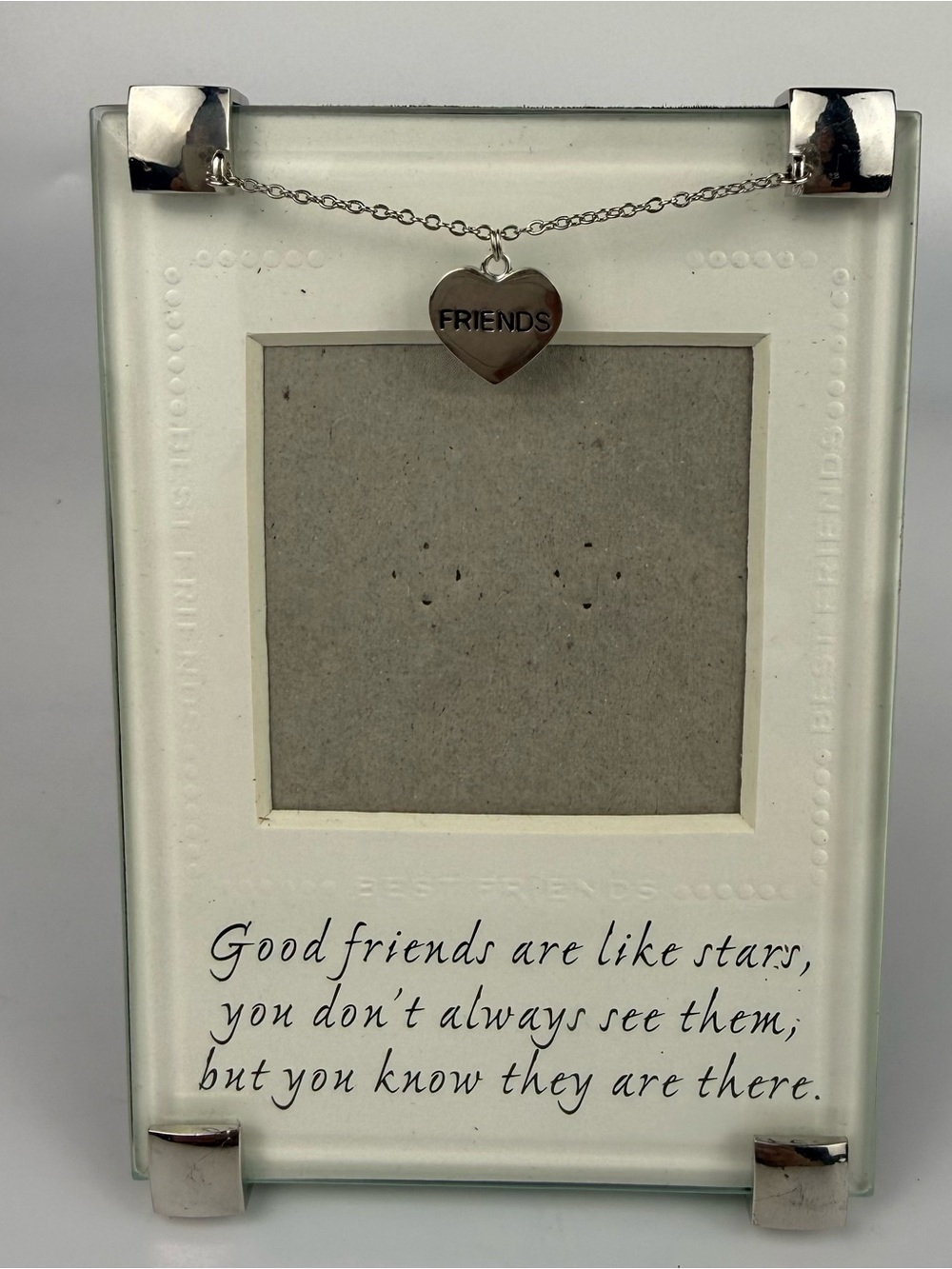 Mud Pie Silvertone Good Friends w/ Charm Metal Photograph Photo Picture Frame